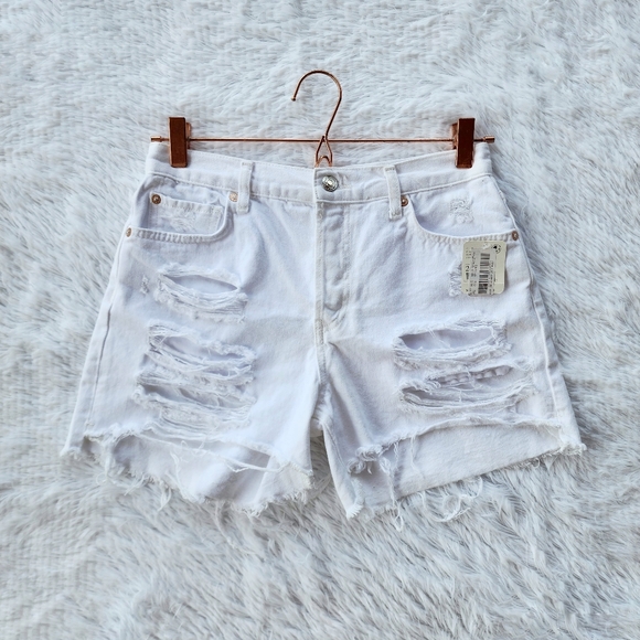 Free People Pants - Free People We The Free Optic White Distressed Denim‎ Shorts